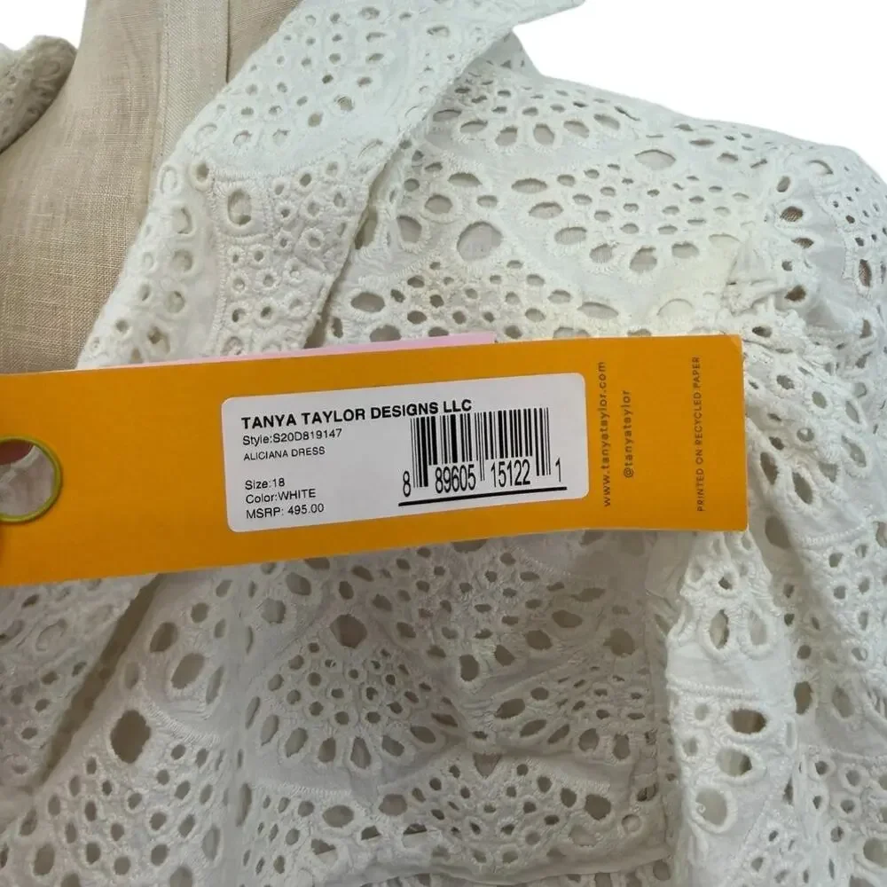 Tanya Taylor Aliciana Eyelet Lace Shirt Dress White Cotton Midi Size 18 NWT